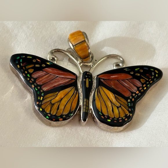 Sterling Silver Inlay Butterfly Pendant - Picture 3 of 5